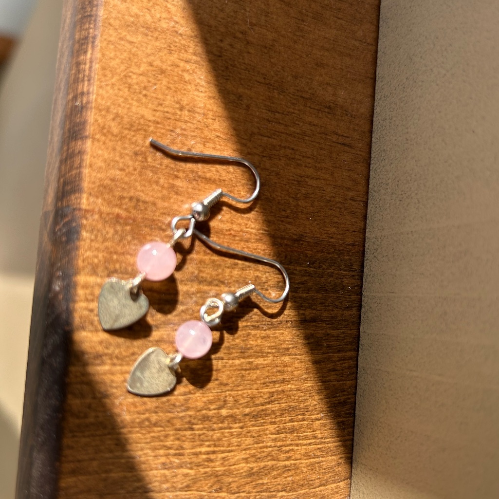 Heart And Rose Quartz Stainless Earrings